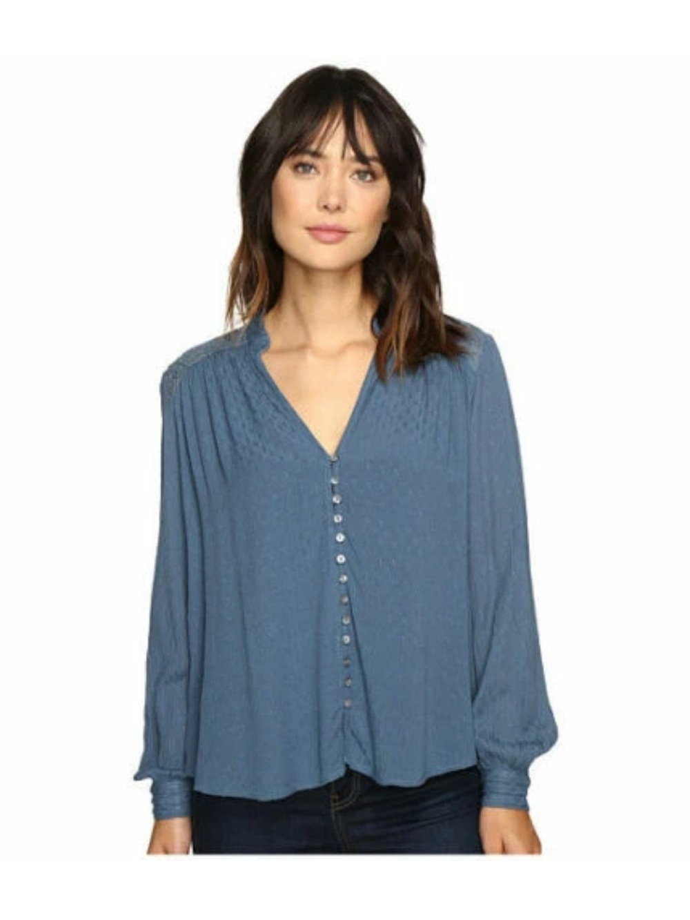 FREE PEOPLE Canyon Rose Button Down Top in Blue Size small